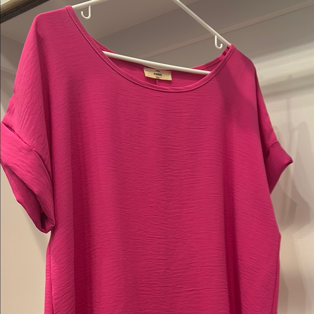 Pink Boxy Short Sleeve Tee with Wide Neckline